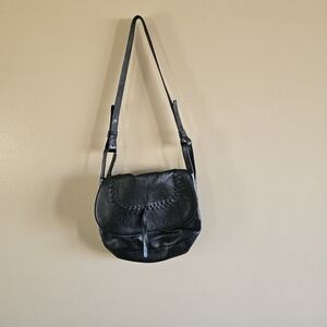 LUCKY BRAND BLACK LEATHER SHOULDER SADDLE BAG